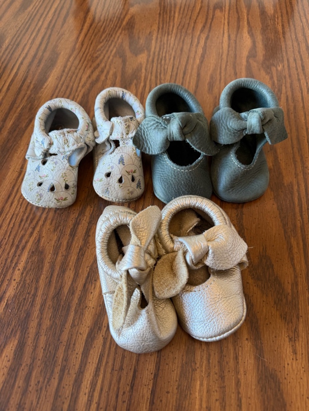 Freshly Picked Baby Moccasins in Floral, Green, and Gold 2 Leather